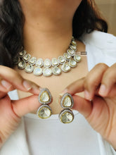 Load image into Gallery viewer, Kareena kapoor inspired Designer Statement Uncut Polki Kundan Cz Silver Foiled Necklace set
