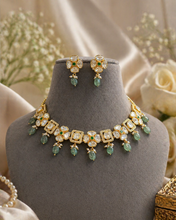 Load image into Gallery viewer, Moissanite Sunheri Gold Plated Statement Kundan necklace set
