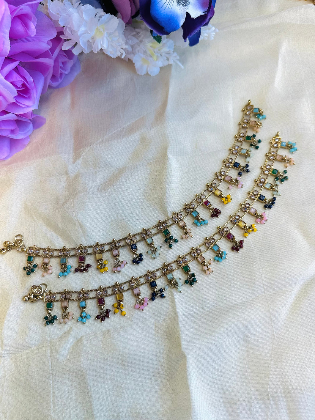 Pair of Polki Multicolor Anklet set