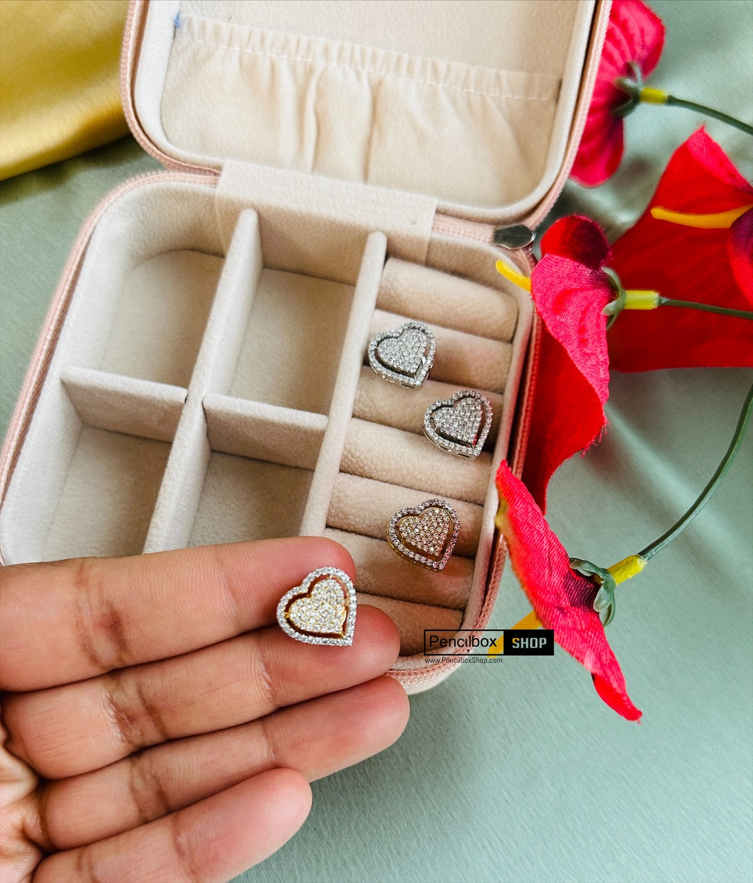 Small Dainty heart American diamond Stud Earrings
