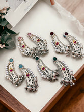 Load image into Gallery viewer, 92.5 Silver coated german silver Peacock Earrings with ghungroo
