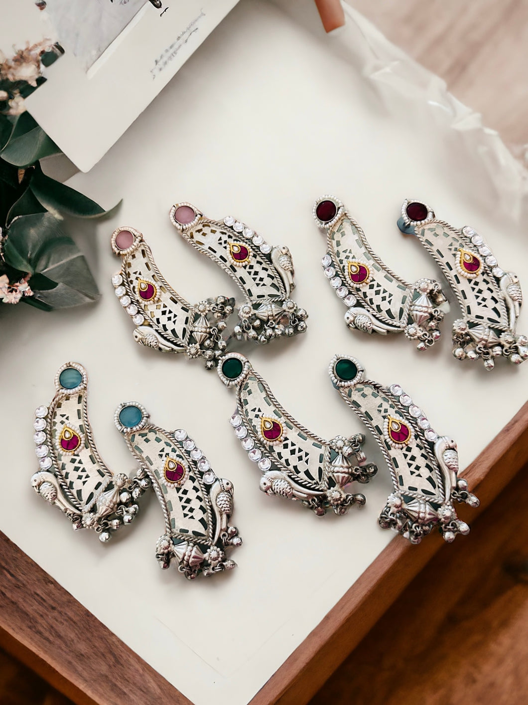 92.5 Silver coated german silver Peacock Earrings with ghungroo