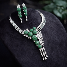 Load image into Gallery viewer, Emerald Green Invisible American Diamond Designer Dua tone  Necklace set
