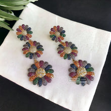 Load image into Gallery viewer, Multicolor invisible American diamond Flower dangling earrings
