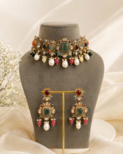 Load image into Gallery viewer, Sabya Inspired Celebrity Multicolored Gemstones Choker Premium Necklace set
