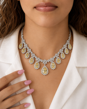 Load image into Gallery viewer, Yellow Drops Dangling Solitaire Premium Necklace set
