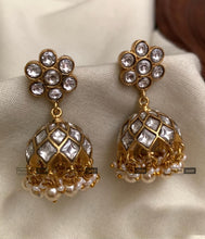 Load image into Gallery viewer, Colors- Pachi Kundan Flower Jhumka earrings
