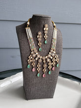 Load image into Gallery viewer, Rish 22k Gold plated Pink mint  Tayani drop Premium Necklace set
