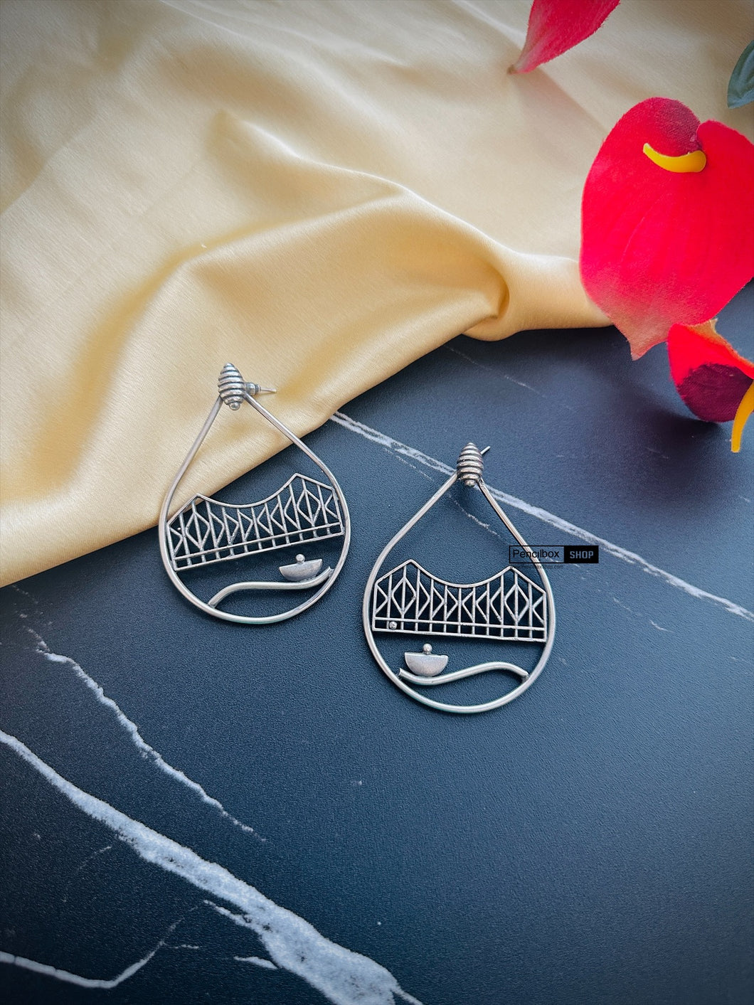 German silver Bridge looking earrings
