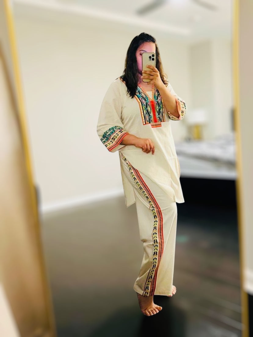 Bohemian cotton Multicolor ivory Coord set