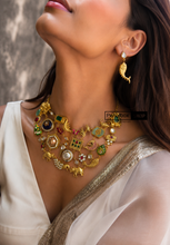 Load image into Gallery viewer, VIRAL Boho Tribal Multicolor Stone Golden amrapali moissanite necklace set
