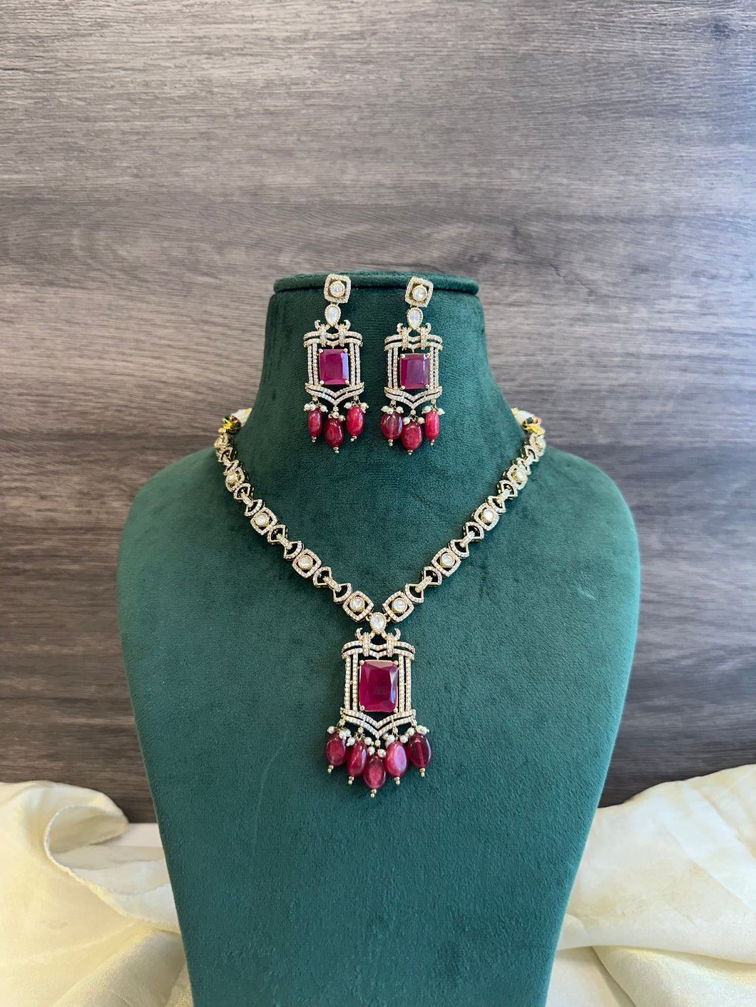 Tayani Gold plated Ruby Doublet Dainty Necklace set