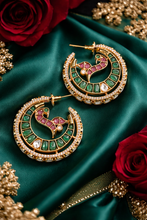 Load image into Gallery viewer, Peacock Kundan Moissanite Hoop Earrings
