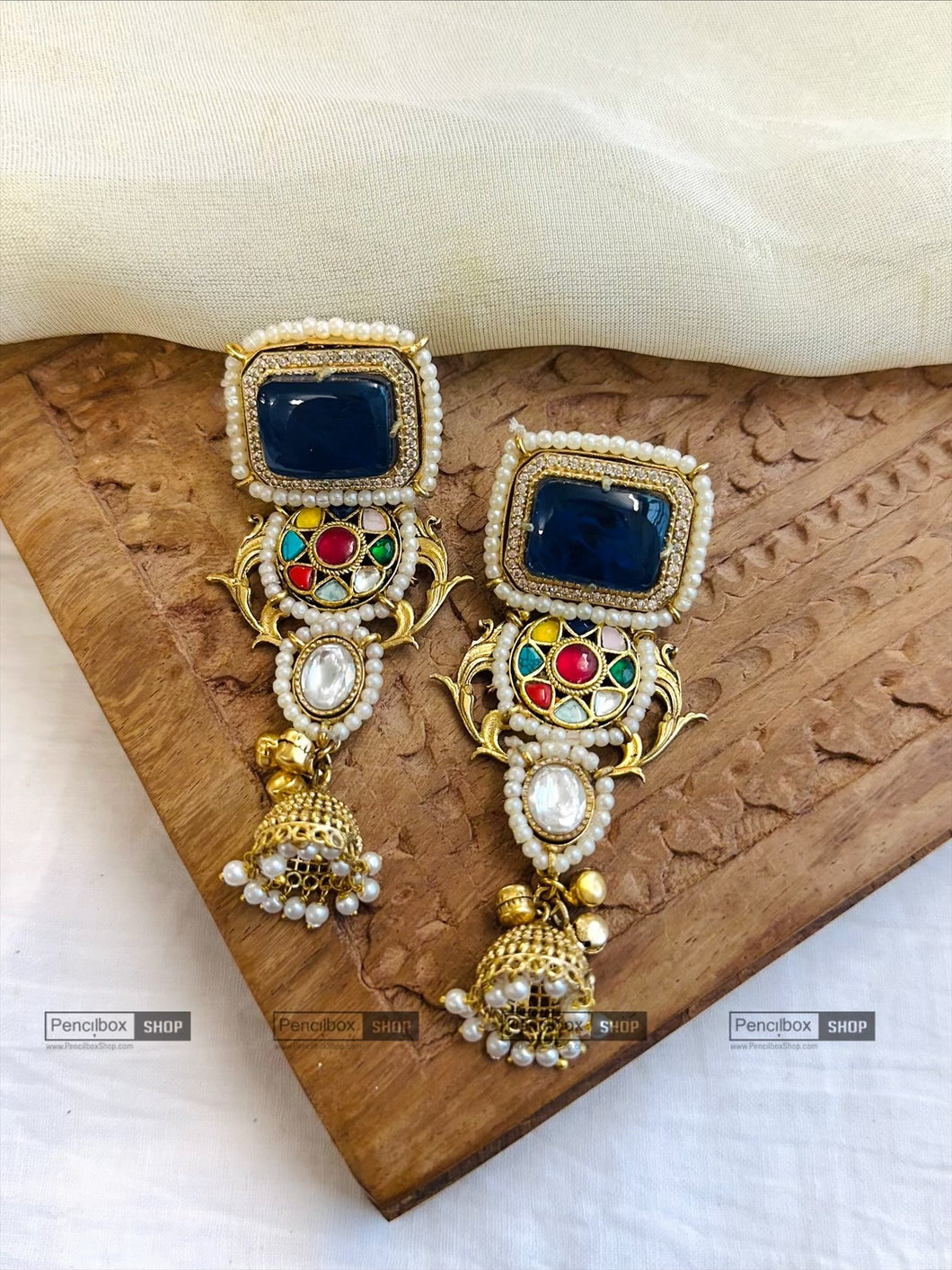 Blue Multicolor 92.5 pachi kundan earrings