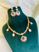 Load image into Gallery viewer, Moissanite Enamel Hanging Kundan Necklace set
