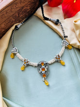 Load image into Gallery viewer, Pachi kundan yellow German Silver brass hasli necklace

