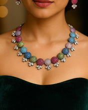 Load image into Gallery viewer, Multicolor Nano invisible Premium american diamond necklace set
