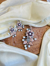 Load image into Gallery viewer, American Diamond invisible pearl Flower pendant set
