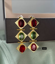 Load image into Gallery viewer, Golden three glass Stone Earrings
