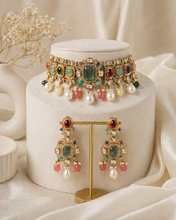 Load image into Gallery viewer, Sabya Inspired Celebrity Multicolored Gemstones Choker Premium Necklace set
