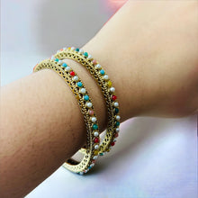 Load image into Gallery viewer, Multicolor pearl Stone round  pair of bangle set
