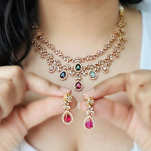 Load image into Gallery viewer, Multiple colors-Layered Cz polki Necklace set Temple jewelry
