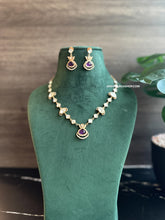 Load image into Gallery viewer, Purple Gold plated Dainty moissanite Stone Chain Necklace set
