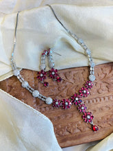 Load image into Gallery viewer, Ruby Silver finish American Diamond Necklace set
