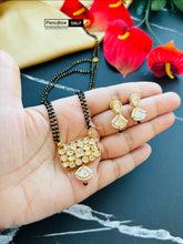 Load image into Gallery viewer, kundan double chain Black beads Mangalsutra Necklace set

