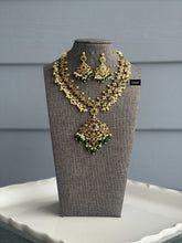 Load image into Gallery viewer, Exclusive cz kemp stone multicolor green drops Necklace set Temple Jewelry
