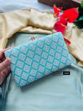 Load image into Gallery viewer, Blue embroidery Ethnic clutch for women with chain
