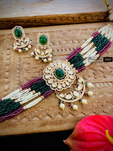 Load image into Gallery viewer, Ruby Green Gold plated Dainty Choker Tayani Premium Statement Necklace set
