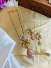Load image into Gallery viewer, Inlay Gold plated moissanite Stone Long Pendant Necklace set
