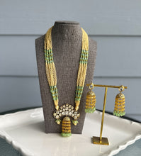 Load image into Gallery viewer, Yellow mint 22k gold plated Tayani long Premium Necklace set
