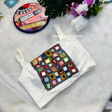 Load image into Gallery viewer, 38 size White Multicolor Big Mirror Navratri Cotton Blouse with margin
