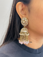 Load image into Gallery viewer, Long Beads Mirror Jhumka Stone Earrings
