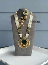 Load image into Gallery viewer, Long White pearl Long elephant Necklace set Temple Jewelry
