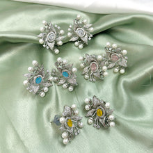 Load image into Gallery viewer, American Diamond Pearl Designer Big Stud Earrings
