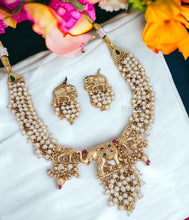 Load image into Gallery viewer, Golden Pearl elephant Ethnic Necklace set temple jewelry
