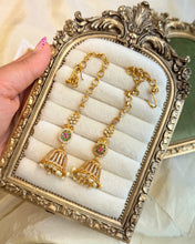 Load image into Gallery viewer, Cz Ethnic Traditional Jhumka Earrings with Ear chain
