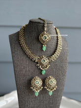 Load image into Gallery viewer, Chahat mint Kundan Polki Necklace Set with Maangtikka
