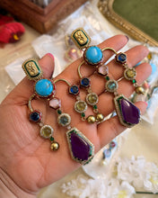 Load image into Gallery viewer, Long Stone Statement Designer Sabya inspired Stone Heritage Cz earrings
