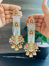 Load image into Gallery viewer, Kundan Moissanite Ruby Peacock Long Dangling Statement Earrings
