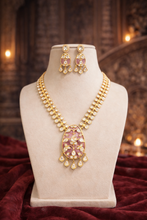 Load image into Gallery viewer, Inlay Pink Gold plated moissanite Stone Designer Dainty Necklace set
