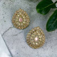 Load image into Gallery viewer, Polki Golden Antique Finish Tear drop stud earrings
