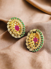 Load image into Gallery viewer, Multicolor Leaf cz Stud Temple earrings
