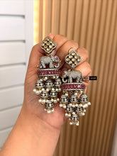 Load image into Gallery viewer, Elephant Victorian Hydro American Diamond premium Cz Danglers Statement Earrings
