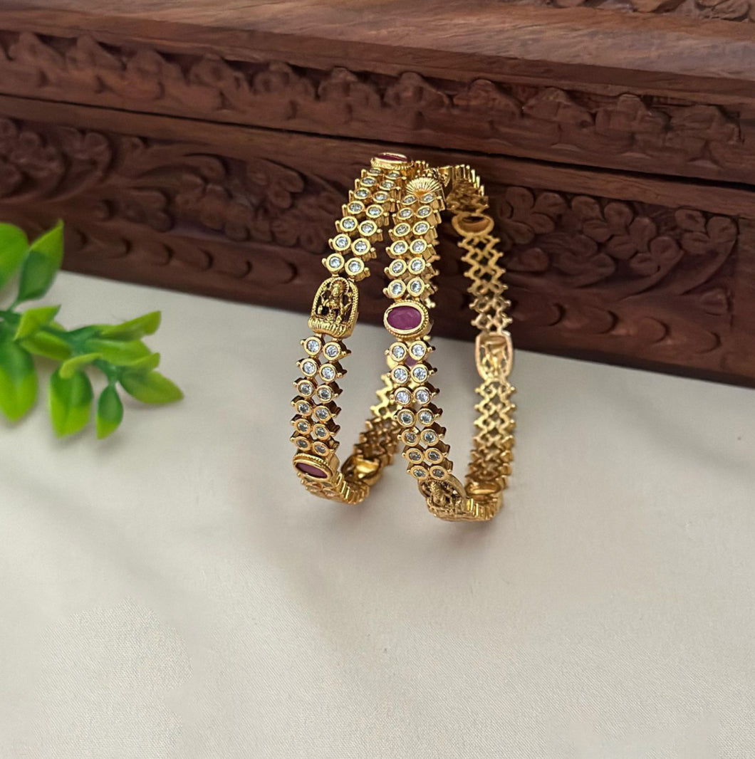 Lakshmi Ji Cz Temple Pair Bangle set