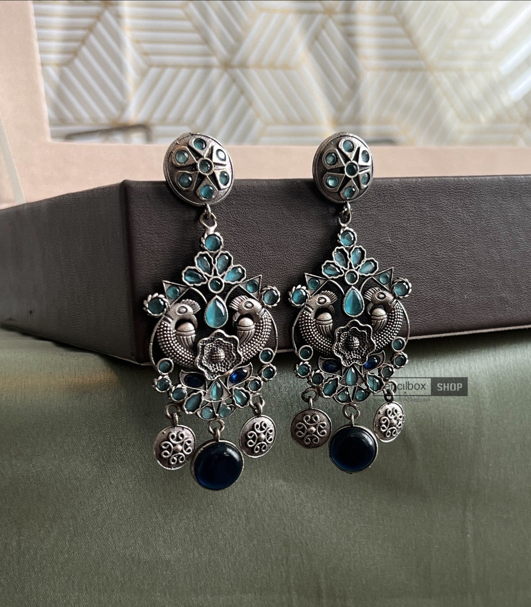 Peacock German silver earrings