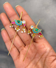 Load image into Gallery viewer, Pair of Navratan Earcuffs/Premium Quality Kundan Jadau Earring/studs/multicolor ruby turquoise blue/Minimalist Design/ Earrings Embellished
